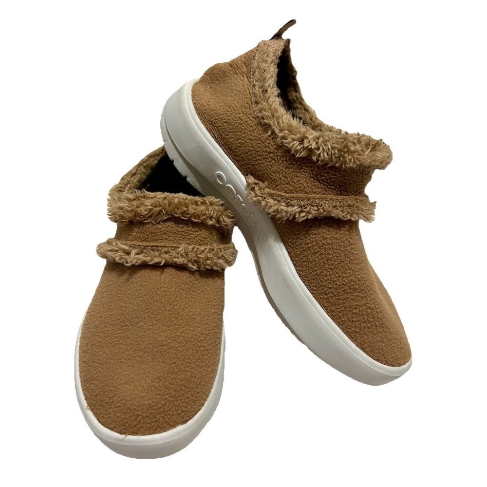 Oofos OOcoozie Women’s Comfort Slip-On Camel Fleece Shoes Slippers Size 8.5